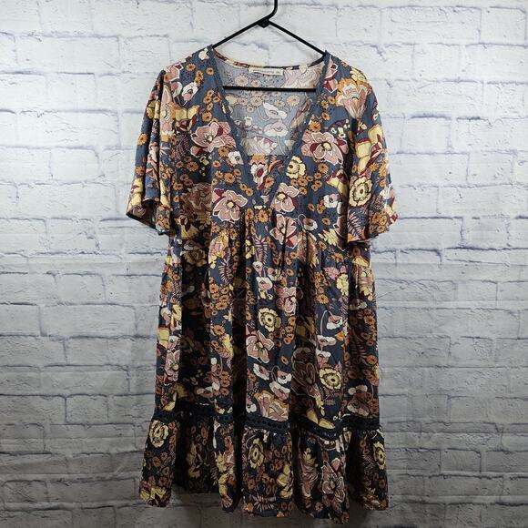 rusttydustty Dresses & Skirts - Rusttydustty womens Blue Orange Floral Dress Size 0XL